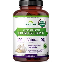 Zazzee USDA Organic Odorless Garlic 20:1 Extract, 1% 100 Count (Pack of 1)