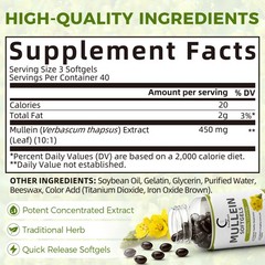 Mullein Leaf Capsules 120ct for Lung Cleansing & Detox – Herbal Supplement