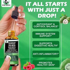 Soursop Drops,Soursop Bitters Liquid with Sea Moss Black Seed Oil Green Tea Extr