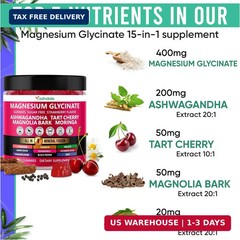 Adndale 90ct 15-in-1 Magnesium Glycinate Gummies 400 mg/serv- with Magnesium …