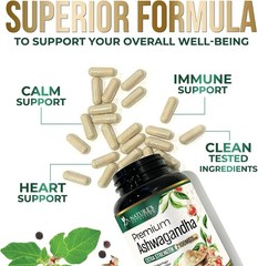 Organic Ashwagandha 2100mg Capsules w/ Black Pepper Root Supplement