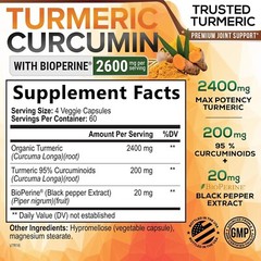Turmeric Curcumin with Bioperine 2600mg High Absorption Triple Strength Capsules