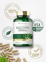 Bacopa Monnieri 2000 Mg Brahmi Leaf Boost Brain Stress Prevent, 180 Capsules