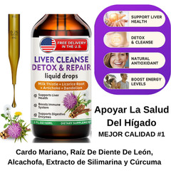 Gotas Detox Hígado 2000mg Cardo Mariano Diente de León Vegano 60ml Reparación
