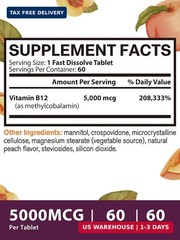 Vitamin B12 Sublingual, Methylcobalamin 5000mcg for Energy Production, Energy, N