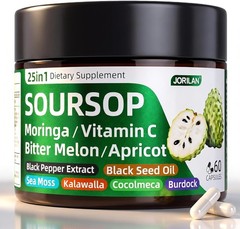 Soursop Graviola 25-in-1 Capsules Moringa Sea Moss Vitamin C 60 Ct