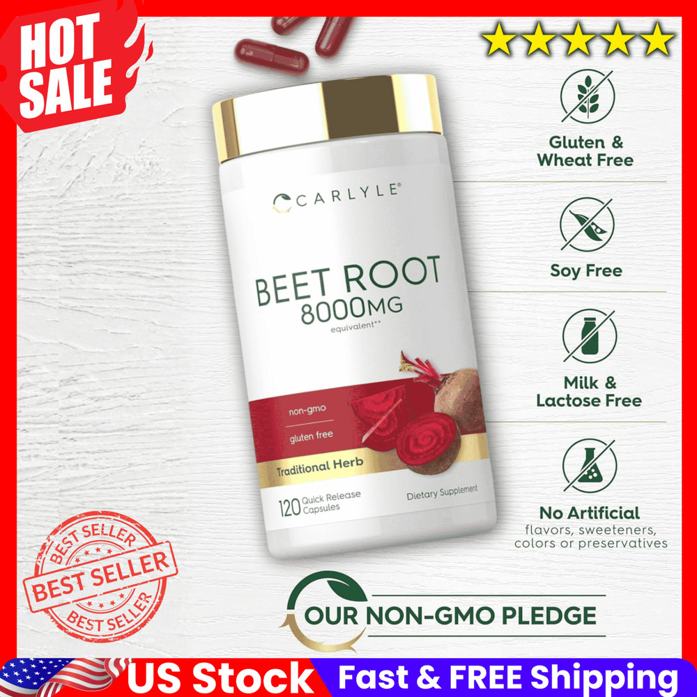 USDA Organic Extra Strength Beet Root 20:1 Extract 8000 mg Strength 120 Capsules