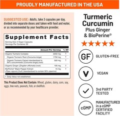 NatureWise, Organic Turmeric Curcumin – 90 Vegan Capsules – Exp 11/2027