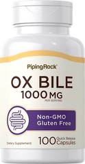 Ox Bile Supplement 1000mg | 100 Capsules | Non-GMO, Gluten Free | By Piping Rock