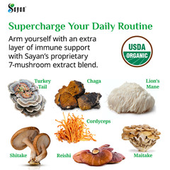 7 Mushrooms Extract Supplement Energy Boost Complex Lion’s Mane Reishi 90 Caps
