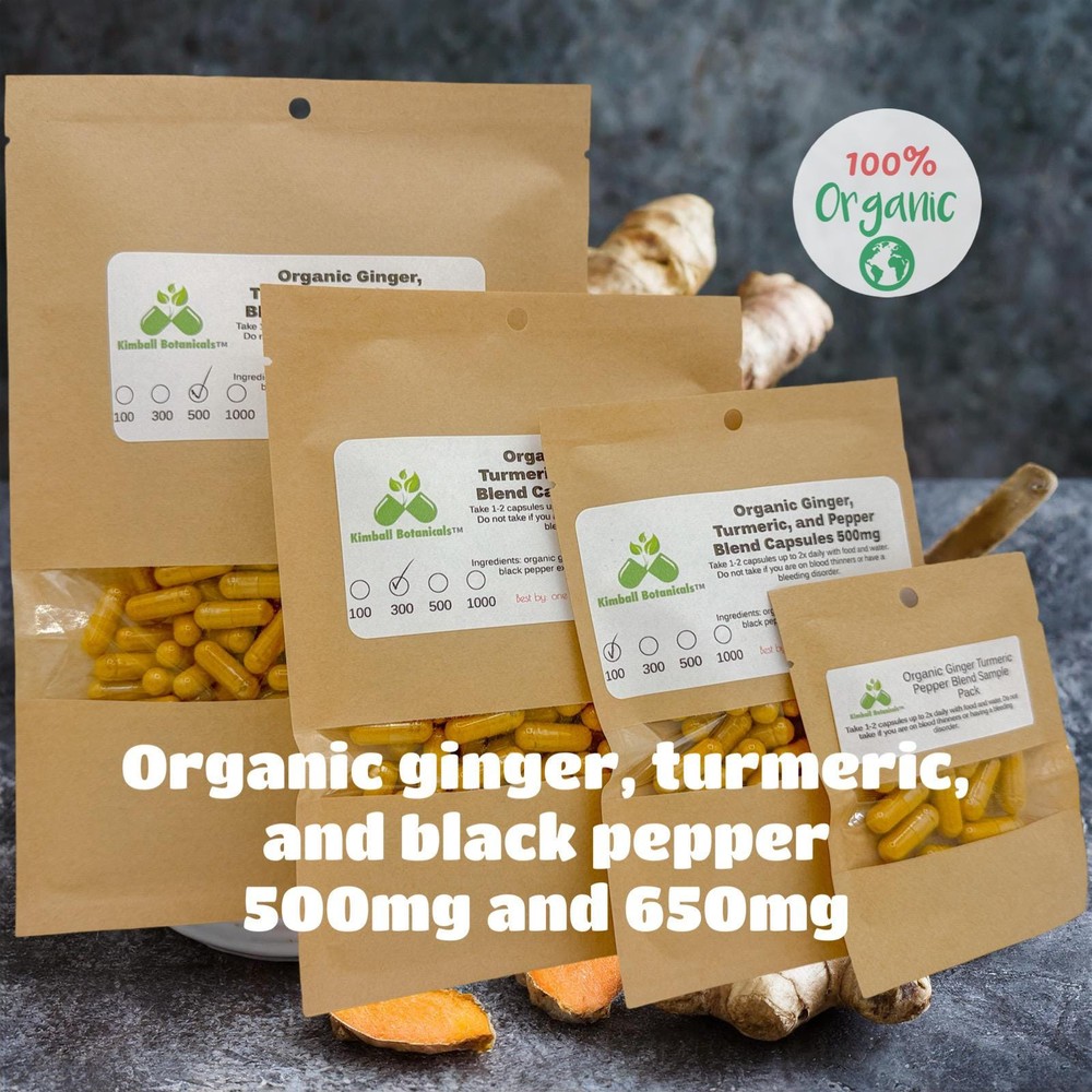 USDA Certified Organic Ginger, Turmeric Curcumin, 95% Black Pepper blend, 500mg