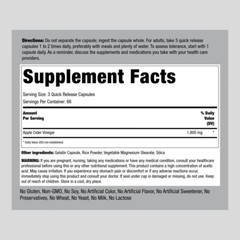 Apple Cider Vinegar Capsules 1800 mg | 200 Pills | Non-GMO | By Piping Rock
