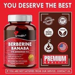Berberine HCl + Banaba Extract 500mg 90 Capsules High Potency Blood Sugar Amalth