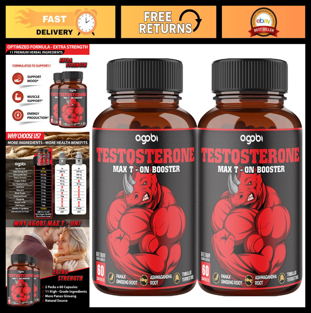 60 Capsules x 2 Packs – Herbal Blend with Ginseng, Ashwagandha, Tribulus & More