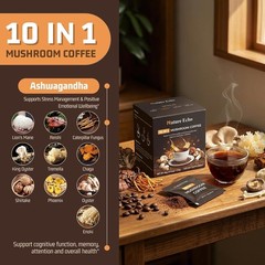10-in-1 Mushroom Coffee Ashwagandha Lion’s Mane Reishi 12 Sachets