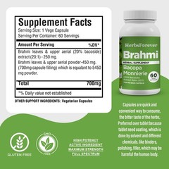 Brahmi Capsules – Bacopa Monnieri – Bacoside – 60 Vege Capsules – 800 Mg Each