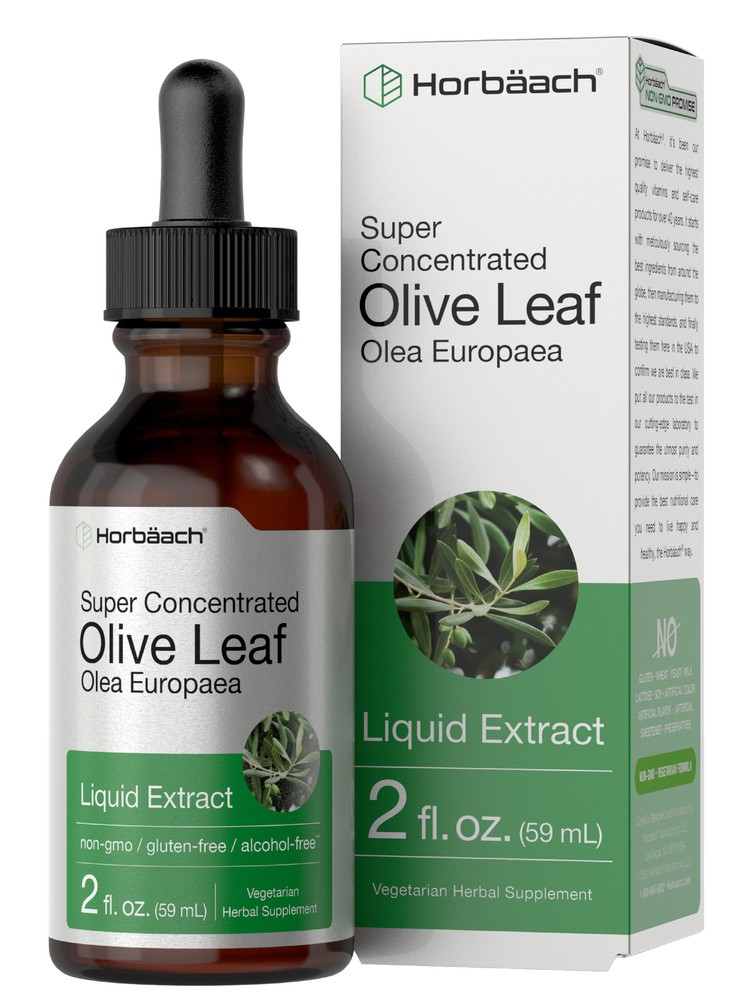 Olive Leaf Extract Liquid | 2 fl oz | Alcohol Free, Vegetarian | by Horbaach