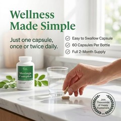 Moringa Capsules 3-in-1 Leaf Extract Energy Immune Support 60 Count