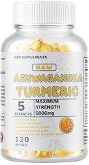 Organic Ashwagandha Capsules 5000mg Strong Stress & Adrenal Support 360 Softgels