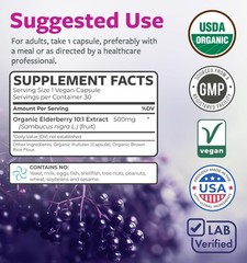 PURE CO USDA Organic Elderberry Capsules – 500mg 101 Sambucus Black Elderberry