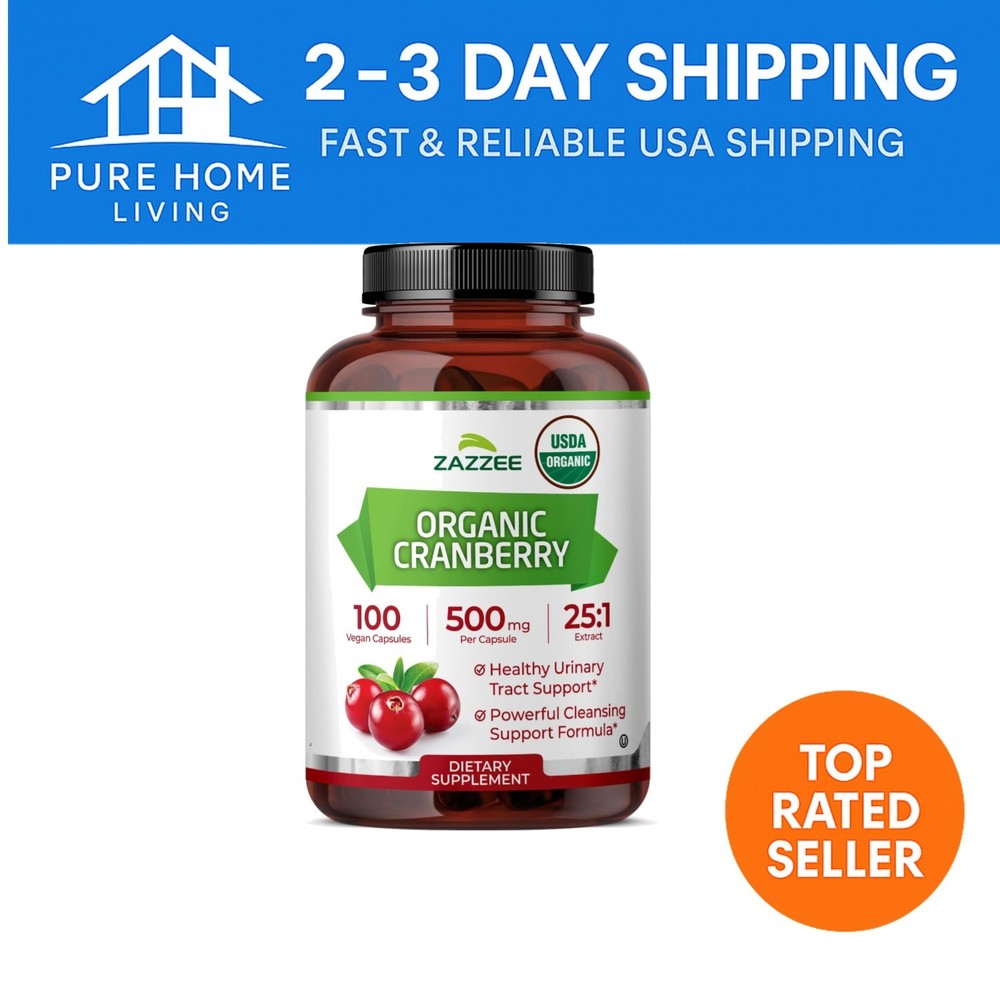 25:1 Concentrated Organic Cranberry Capsules – 100% Vegetarian, 100 Count Bottle