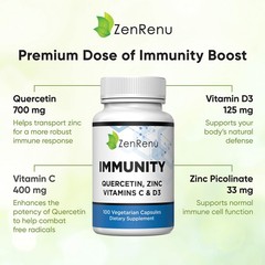 Zenrenu Immunity Quercetin 700 mg Zinc Vitamin C 100 Count (Pack of 1)
