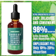 Soursop Bitters Liquid Drops 10 in 1 with Sea Moss, Moringa, Turmeric,Black Seed