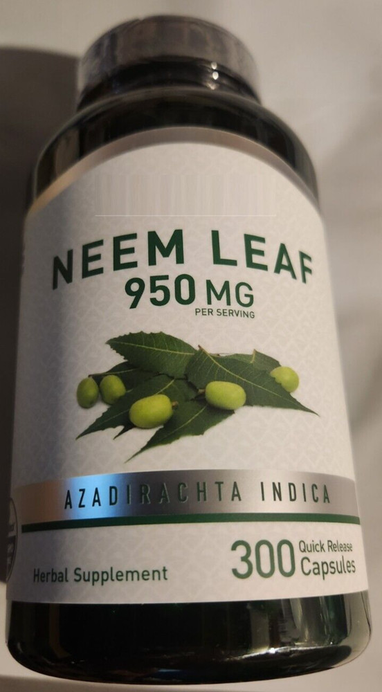 Neem Leaf Capsules 950mg 300 Caps Non-GMO/Gluten Free/No Preservatives Piping