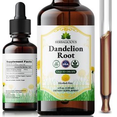 Organic Dandelion Root Extract Liquid Drops 4 oz – Alcohol-Free Tincture, 650mg/