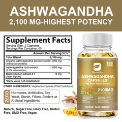 Organic Ashwagandha Capsules 2100mg Strong Stress & Adrenal Support 120-600