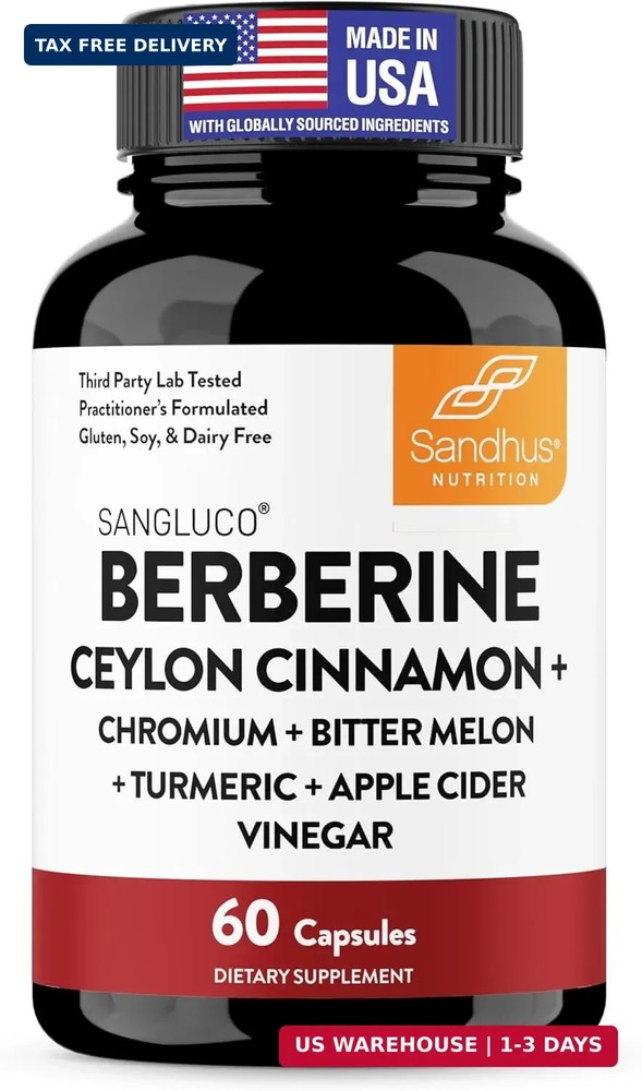 Sangluco Berberine Ceylon Cinnamon Chromium Turmeric Apple Cider Vinegar Bitter