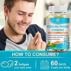 Korean Red Panax Ginseng 120 Capsules – 1600mg Extra Strength NON-GMO No Fillers