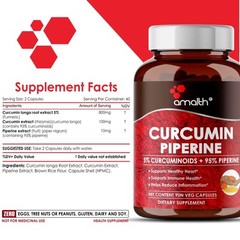 Turmeric Curcumin Extract 500mg 90 Capsules 95% Piperine Black Pepper By Amalth