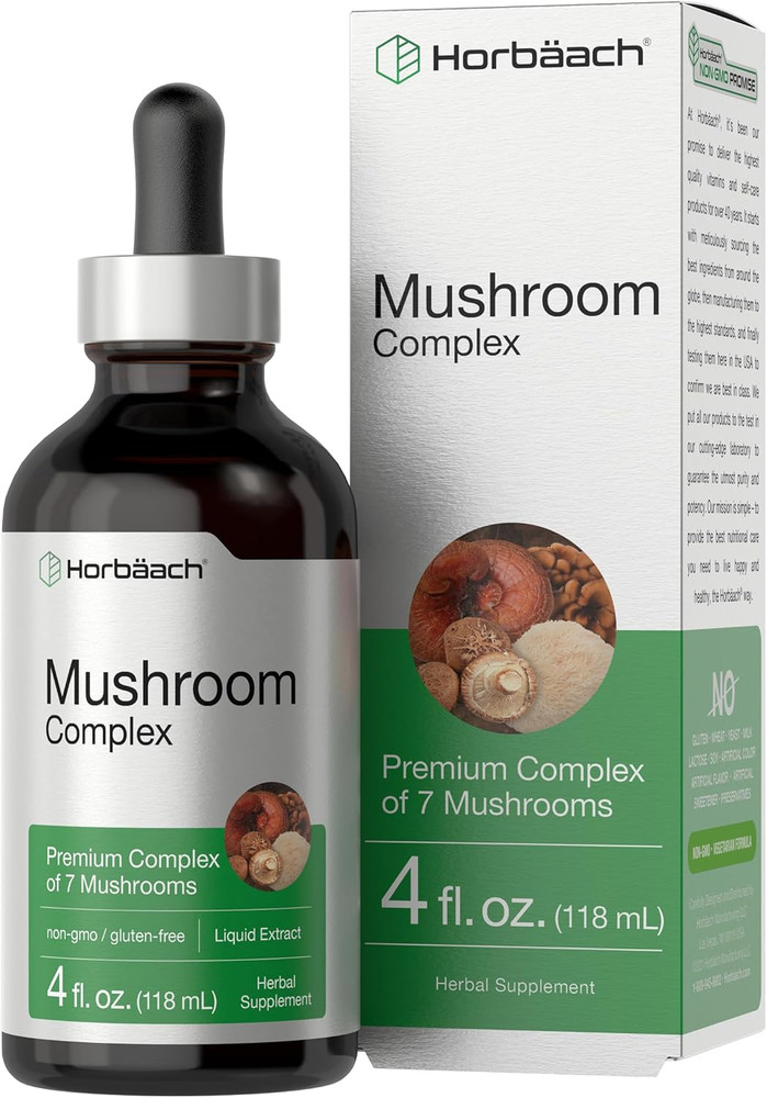 HorbaachMushroom Complex Liquid Extract 4 Oz, Tincture Drops 7 Premium Mushrooms
