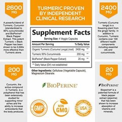 Tumeric Curcumin Max Potency With Bioperine Black Pepper 2600MG, 240 Capsules
