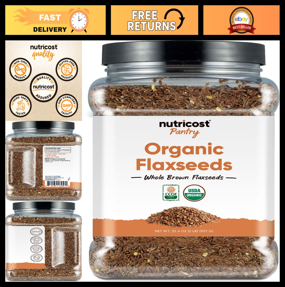 Organic Whole Brown Flaxseeds 2 lbs – USDA Certified, Vegan, Non-GMO, Gluten-Fre