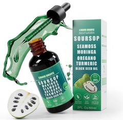 2Pcs Soursop Bitters Liquid Drops 10 in 1 with Sea Moss, Moringa, Black Seed Oil