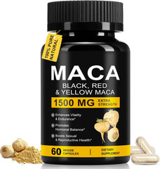 Maca Orgánica 1500mg Raíz Peruana Negra Roja Amarilla 60 Cápsulas Veganas