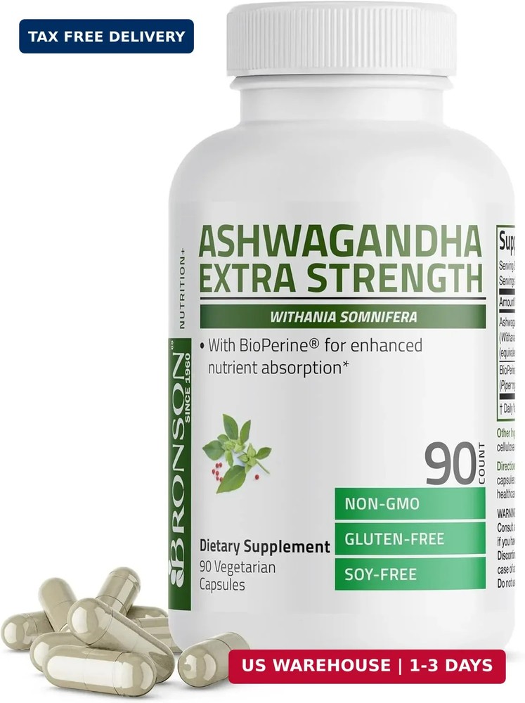 Bronson Ashwagandha Extra Strength Stress & Mood Support 90 Capsules | Vegetaria