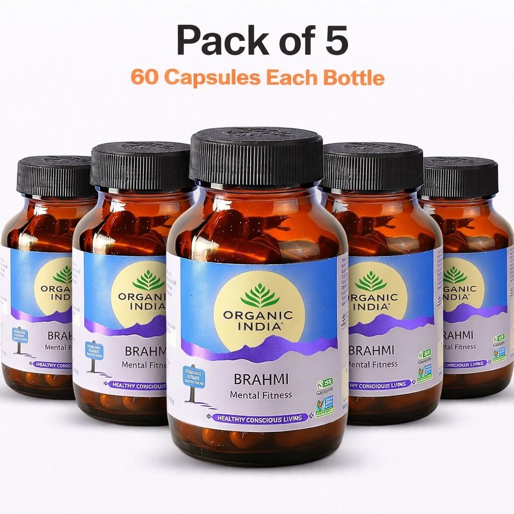 Organic India Brahmi 60 Capsules Ayurvedic Herbal Brain Wellness 5 Pack