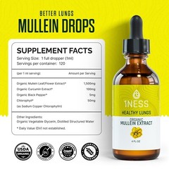 Mullein Drops for Lungs Cleanse – USDA Organic Mullein Leaf Turmeric Extract 4oz