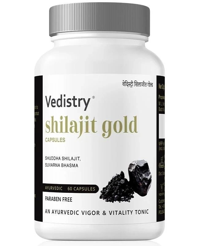 Vedistry Shilajeet Gold 60 Tablets Boost Muscle Growth Stamina 24 Carat Gold Z74