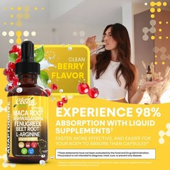 Clean Nutra Organic Maca Root Drops with Ashwagandha Fenugreek Beet L-Arg