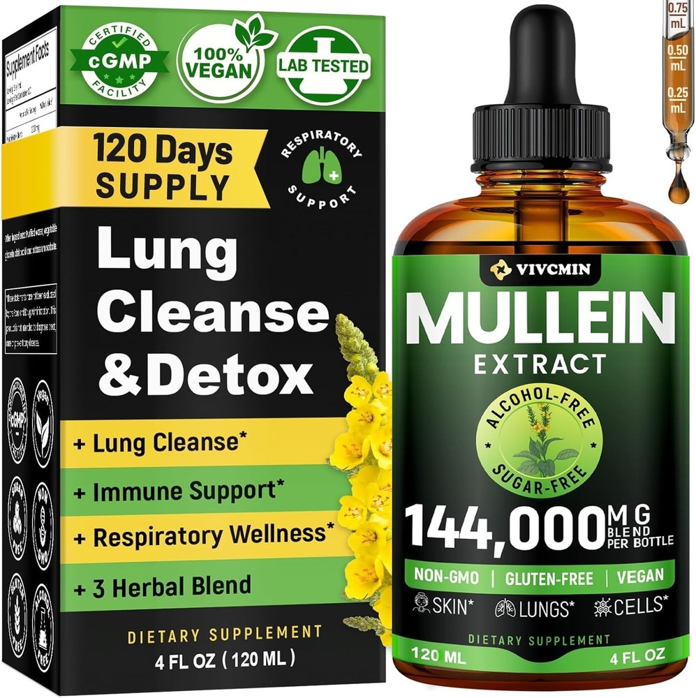 Mullein Drops for Lungs – USDA Organic Liquid – Mullein Leaf Extract Supplement