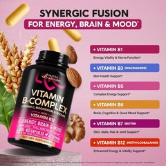 Vitamin B Complex for Men & Women – Riboflavin B2, B12, B1, B3, B5, B6, B7, B8,