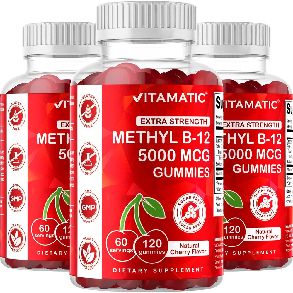 3 Pack- Vitamatic Extra Strength Vitamin B12 5000 mcg Gummies – 120 Count