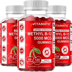 3 Pack- Vitamatic Extra Strength Vitamin B12 5000 mcg Gummies – 120 Count