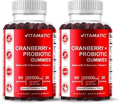 2 Pack – Vitamatic Vegan Cranberry Gummies, 25,000mg per Serving 60 Count