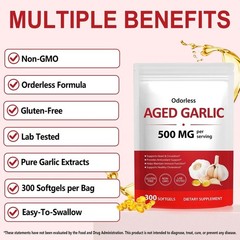 Odorless Aged Garlic Extract Capsules 300 Count, 500mg Organic Aged Garlic