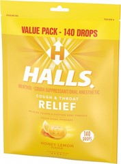 Halls Relief Honey Lemon Cough Drops, Value Pack, 140 Drops